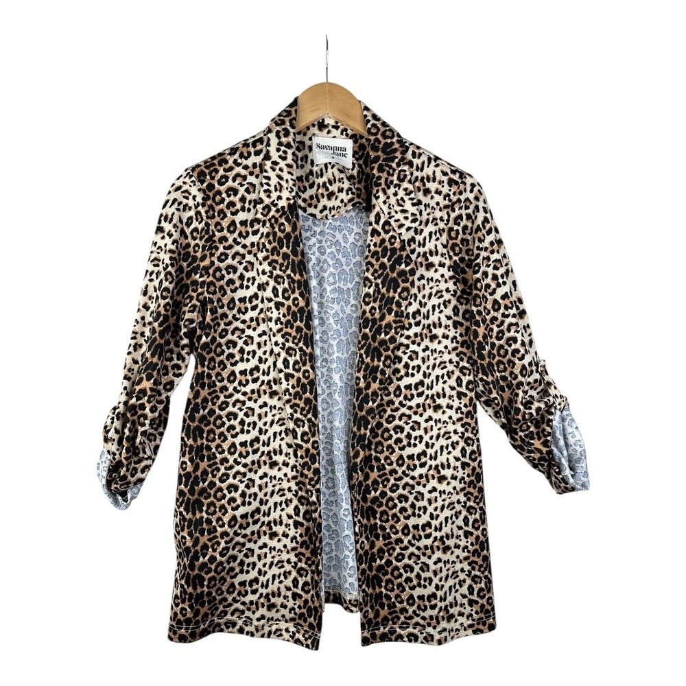 Savanna Jane Animal Leopard Print Open Cardigan size Medium Brown/Black